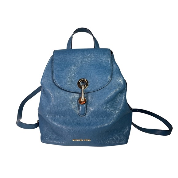 Michael Kors Handbags - Michael Kors Blue Pebbled Leather Backpack Gold Hardware Medium Sz Picnic Travel